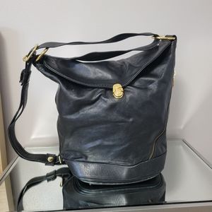 Vintage Marino Orlandi Italian Black Leather Slingback Bucket Bag